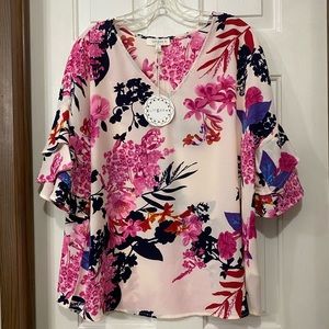Umgee Women’s Pink  3/4 sleeve Blouse XL